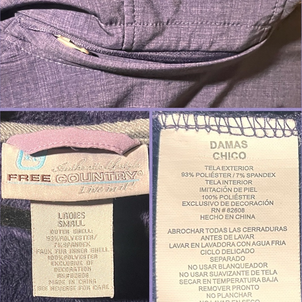 Free Country Purple Hooded Fleece Lined Jacket SZ S! EUC! - Picture 12 of 16